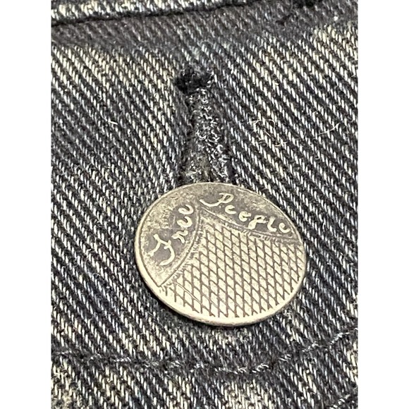 Free People Women's Small Black Distressed Denim Jacket Knit Sleeves Hood Grunge - Picture 7 of 12